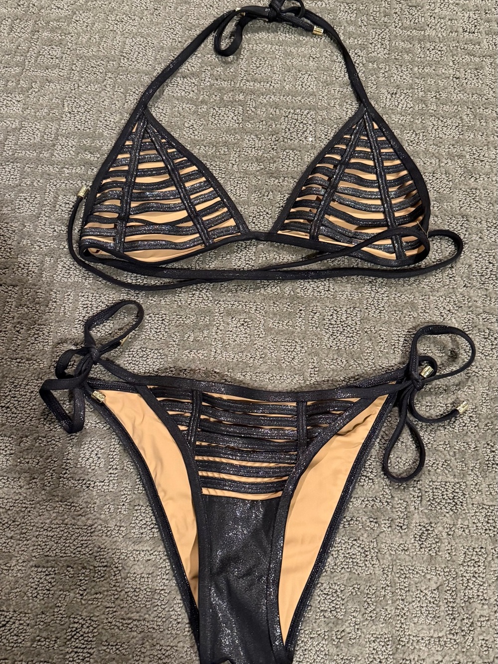 Beach Bunny Black Triangle shimmer Bikini Set